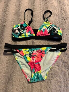 Black and Bright floral Bikini